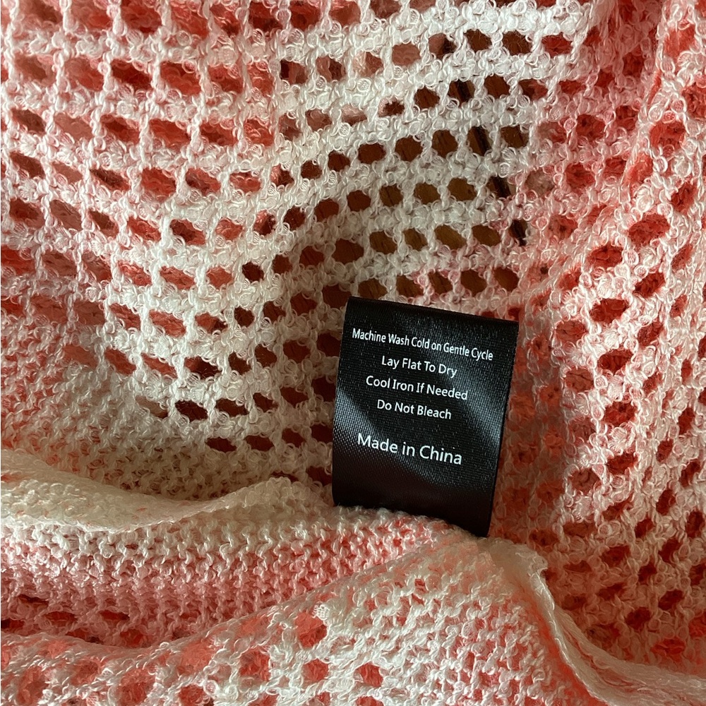 POL Open-Knit Tie-Front Swim Cover-Up in Coral and Cream - Picture 9 of 9